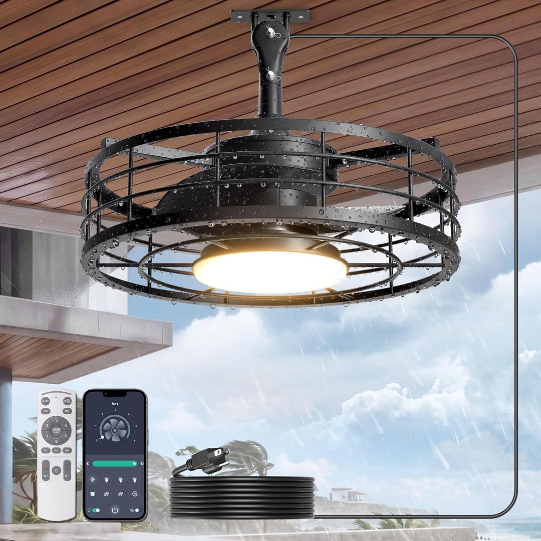 16" Outdoor Ceiling Fan Lights with Plug-in Cord for Gazebos