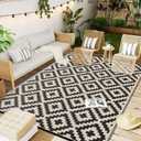 OLANLY Waterproof Outdoor Rug 6x9 ft, Outdoor Plastic Straw Rug for Camping, RV Mat Outside, Outdoor Carpet for Porch, Deck, Backyard, Balcony, Picnic, Black & Beige