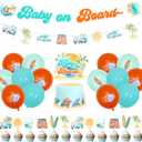 kreat4joy Surf Baby Shower Decorations, Baby On Board Baby Shower Decorations Banner Garland Cake Cupcake Toppers, Surfboard Orange Blue Balloons for Surf Summer Beach Boy Girl Baby Shower