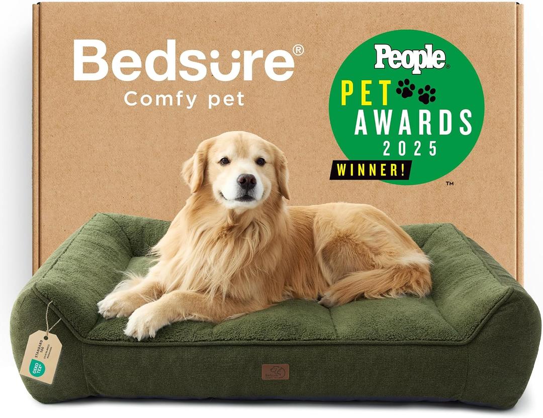Bedsure SupportMax™ Extra Thick Orthopedic XL Dog Bed for Extra Large Dogs | 48" Premium Supportive Couch for Senior Dogs, Water-resistant Removable Washable Cover, Big Pet Sofa with Sherpa, Dark Green