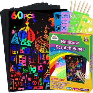 ZMLM Scratch Paper Art Set: 60 Pcs Magic Art Craft Kid Return Gifts Scratch Paper Supplies Toddler Preschool Learning Toys for Age 3 4 5 6 7 8 Girls Boys Birthday Activities Party Favors, 5 * 7.2