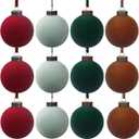 12 Pcs Velvet Christmas Balls Bulk Shatterproof Plastic Christmas Tree Decorations for Decorative Hanging Baubles (12, Wine red、Haze Blue、Blackish Green、Brown, 3.94Inch)