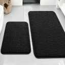 YIHOUSE Bathroom Rug Set 2 Piece, Memory Foam Black Bath Mat Set Non-Slip Quick Dry Bath Mats for Bathroom, Super Absorbent Washable Bath Rug for Bathroom Floor Sink Tub and Shower