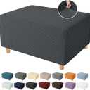 YEMYHOM Ottoman Cover Latest Jacquard Design High Stretch Folding Storage Footstool Protector Rectangle Removable Slipcover (Ottoman Medium, Dark Gray)