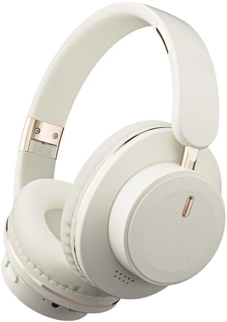 Bluetooth Over-Ear Headphones, Foldable Wireless Headphones with Hidden Mic for Cell Phone, PC, Laptop, Suitable for Music, School, Workouts, and Gaming (White)