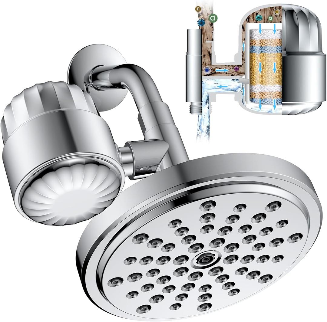 2-In-1 Filtered Shower Head Combo, HOPOPRO High Output Shower Filter Combo with 3X Powerful Filtration for Hard Water to Remove Chlorine and Other Harmful Substances for A Healthy Shower