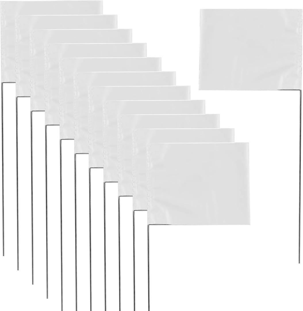Marking 30 Pack Yard Flags - 12 x 2.5 x 3.5 Inch Landscape Flags for Lawn, Survey, Sprinkler & Irrigation (White)