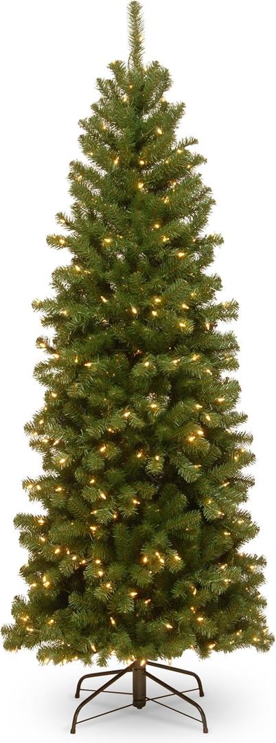 National Tree Company 6 ft Pre-Lit North Valley Spruce Slim Artificial Christmas Tree, 250 Clear Lights, 636 Tips, Includes Stand, Green