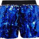 Cilucu Girls Sequin Shorts Flip Sparkly Party Summer Short Pants Kids Halloween Birthday Bottoms (14 Years, Royal Blue to Silver)