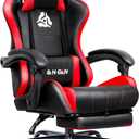 N-GEN GAMING Video Gaming Chair with Footrest Lumbar Support for Home Office High Back Recliner Height Adjustable Ergonomic Comfy Leather Computer Desk Chair (Red), 27.5 inches x 24.5 inches x 50 inches