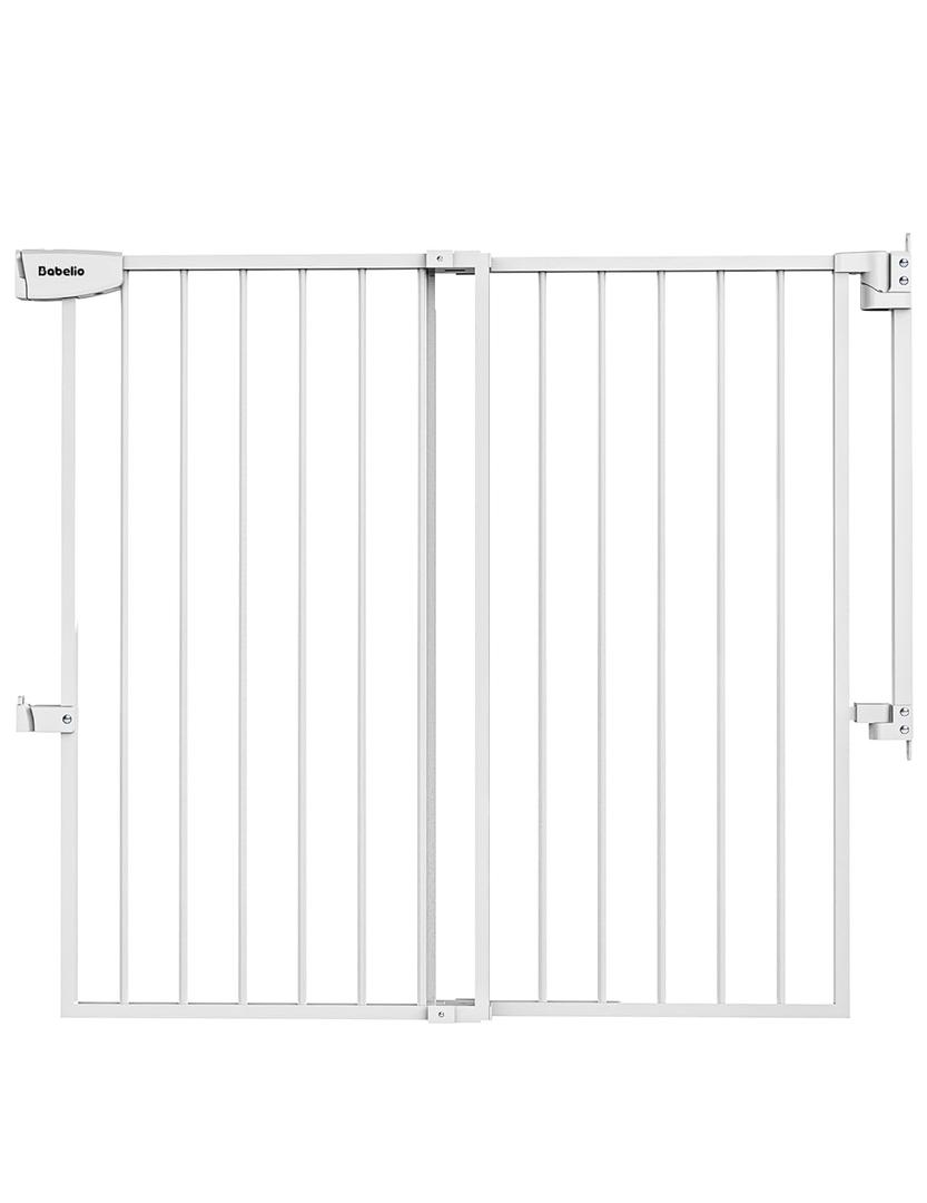 Babelio Baby Gate for Stairs, Kitchen & Doorways, No Bottom Bar| Easy Install| One-Handed Operation| Auto-Close| Hardware Mount Safety Dog Gate (White, 34" H, 29.7-46.5" W)