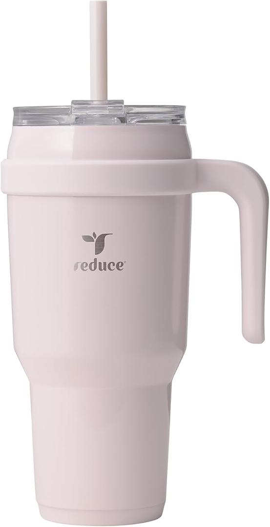 REDUCE Cold1 20 oz Tumbler with Handle - Vacuum Insulated Stainless Steel Water Bottle for Home, Office or Car, Reusable Mug with Straw or Leakproof Flip Lid, Keeps Drinks Cold All Day- Gloss Cotton