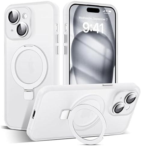 Designed for iPhone 15 Pro Case with Magnetic Invisible Ring Stand[Military Drop&Full Camera Lens Protection][Compatible with Mag-Safe]Shockproof Matte Translucent Slim Phone Cases 6.1"Black