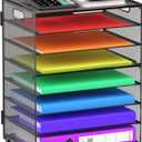 8 Tier Paper Letter Tray Organizer with Handles, Mesh Desk File Holder Storage Organization for Office School Desktop (Black)