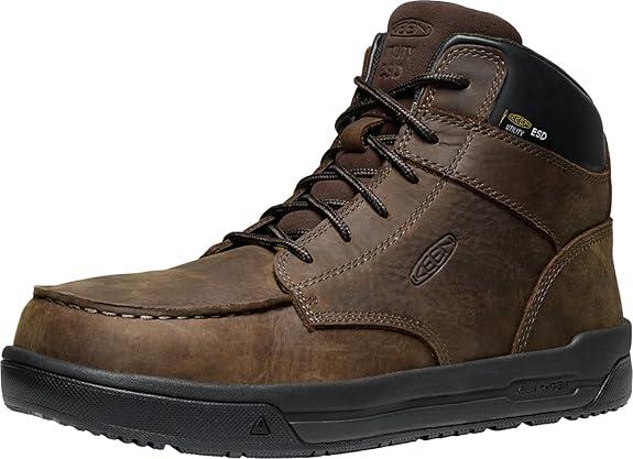 KEEN Utility Men's Gibson Mid Height Composite Toe Athletic Traction Durable Leather Work Boots, Cascade Brown/Black, Size: 10.5