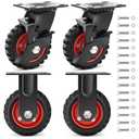 Nefish 5 Inch Heavy Duty Casters Set of 4, Solid Rubber Outdoor Casters Wheels, Industrial Grade Rubber Castors with Knobby Tread for Cart, Wagon and Chicken Coop (2 Brake & 2 Rigid)