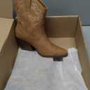 DREAM PAIRS Women's Cowboy Cowgirl Boots Embroidered Stitched Short Western Boots Low Chunky Heel Pointed Toe Ankle Booties (8, Tan)