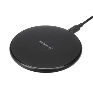 Amazon Basics 15W Qi Certified Wireless Charging Pad for iPhone 16/15/14/13/12/11/X, Samsung and More, with USB Cable, Black