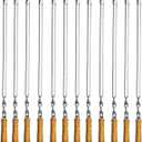 12 Pack Kabob Skewers BBQ Barbecue Skewers Stainless Steel Sticks 23.5 Inch Heavy Duty Large Wide Reusable with Nonslip Wooden Handle Ideal for Shish Kebab Chicken Shrimp and Vegetables