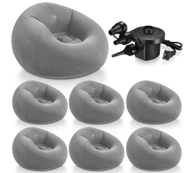 Realspring 6 Pcs Bean Bag Chairs for Adults Inflatable Chairs with Electric Air Pump,Blow up Couch Folding Portable Inflatable Couch Lazy Sofa for Reading Living Room Camping (Gray)