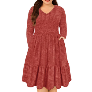 IWD Midi Womens V Neck Dresses Long Sleeve Loose Fit Easter Sun Dresses Size M