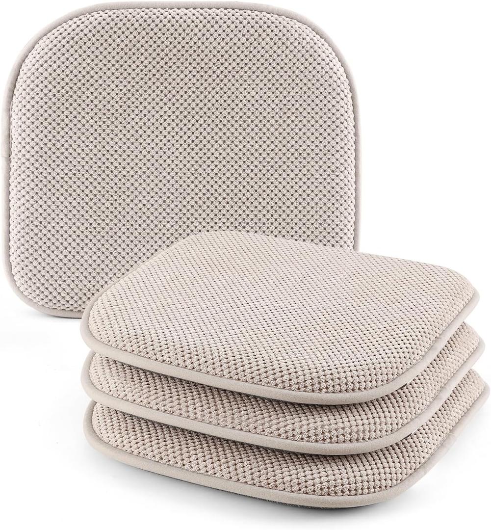SWEMSTAR Chair Cushions - 15"*17" Kitchen Dining Chair Pads Foam Seat Cushion for Chairs Barstool Cushions Non Slip Seat Pad Set of 4 - Beige