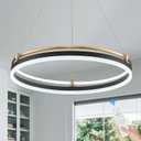 Benkut Modern LED Pendant Light 23.6" Black Gold Dimmable Circular LED Chandelier 1 Ring with Remote, Round Hanging Light for Kitchen Island Dining Room Living Room Foyer Entryway, 2-Ring Lighting, 1 Ring Circular D23.6in