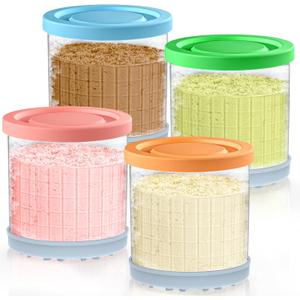 Ninja Creami Pints and Lids - 4 Pack Ninja Creami Pints, 16 oz Ninja Creami Containers, Creami Pint Containers Compatible with Ninja NC299AMZ & NC300 Series Ice Cream Maker - Tight Sealing & Anti-Slip