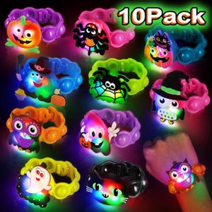 Halloween Light Up LED Bracelets 10 Pack Halloween Party Favors for Kids, Pop Halloween Bracelets Glow in The Dark Party Favors Halloween Trick Or Treat Toy Goodies Flashing Bag Stuffers Bracelets