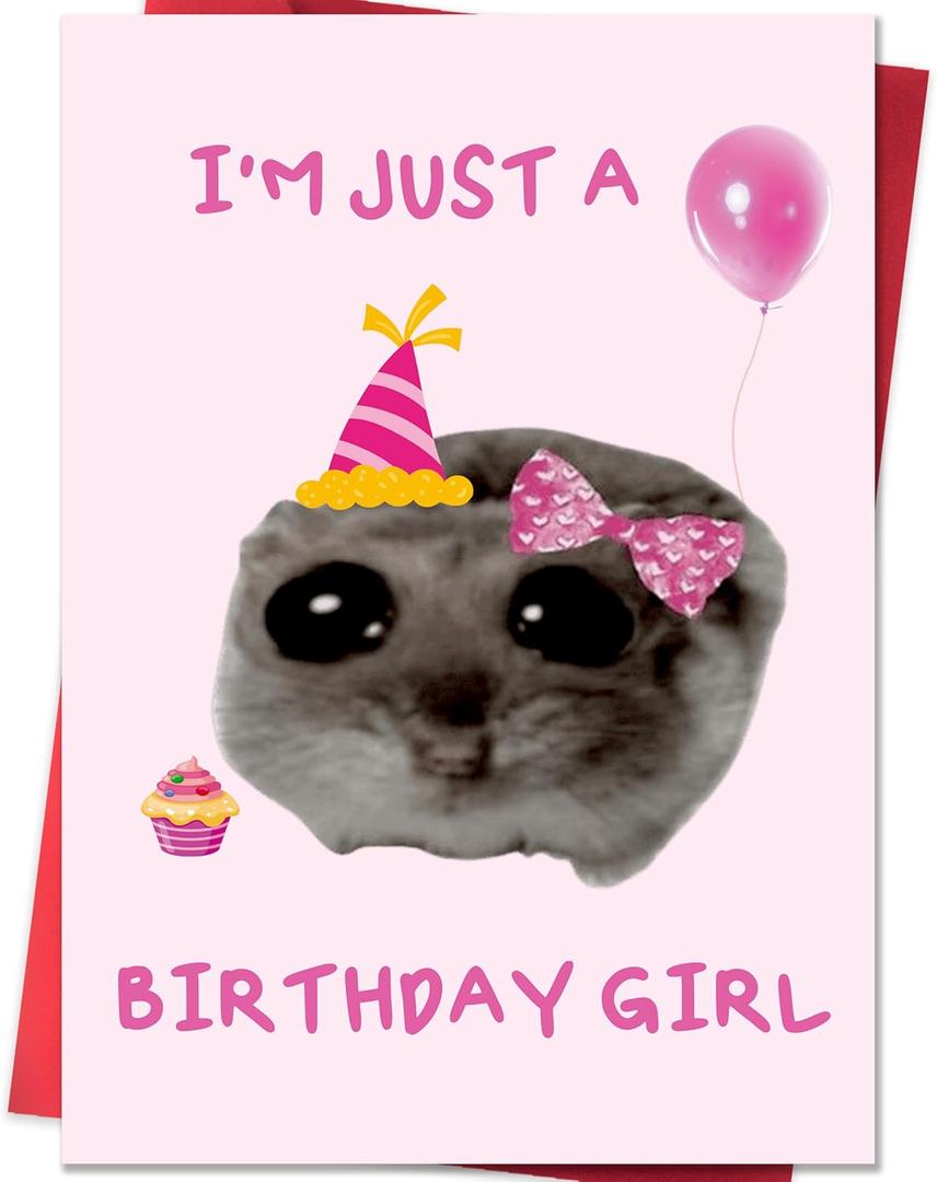 IDU Funny Birthday Cards for Women,Happy 10th 13th 16th 17th 18th 21st 25th 30th 40th Birthday Card Gifts for Girls Friends Wife Girlfriend Sister Bestie,Hamster Meme Birthday Gifts & Decorations (ZN225)