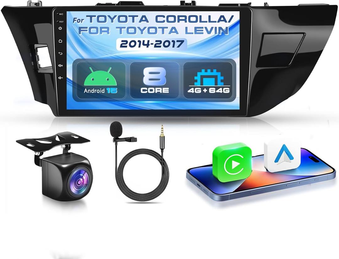 4G+64G with Qualcomm 8 Core Android 15 Car Stereo for Toyota Corolla/for Toyota Levin 2014-2017 Carpaly Android Auto 10.1 Touch Screen Radio OTA Upgrade, GPS, Bluetooth, DSP,SWC+Backup Camera