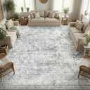 Homemate Washable Rug 9x12 Area Rugs - Vintage Faux Wool Rugs for Living Room Bedroom Dining Room - Non Slip Foldable Carpet Indoor Area Rug for Home Decor 9'x12', Grey