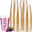 Goodluck 12 oz 100 PCS Gold Glitter Plastic Cups, Disposable Glitter Cups, Elegant Plastic Cocktail Glasses, Fancy Party Cups for Wedding, Birthday, Holiday