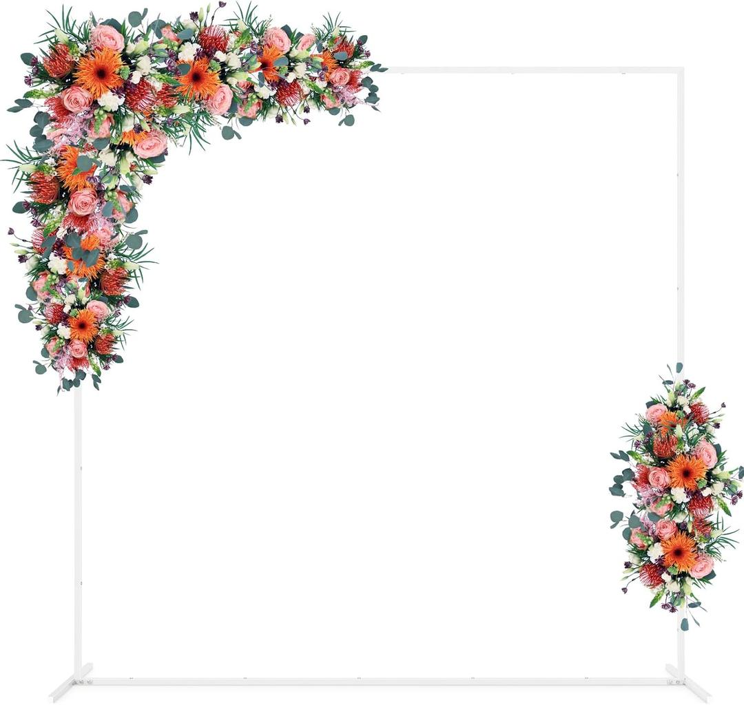 6.6FT Backdrop Stand, Wedding Metal Square Balloon Arch Kit Frame Garden Arbor Frame Flower Ring Stand for Wedding Birthday Party Ceremony Anniversary Photo Background Decoration, White (6.6FT Square White)