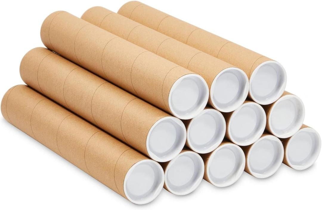 Stockroom Plus Mailing Tubes with Caps - 12-Pack 2 in x 12 in Brown Kraft - Spiral Construction for Impact Protection & Poster Storage - Blueprint & Poster Holder Tube