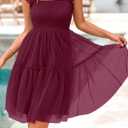 PRETTYGARDEN Womens 2025 Trendy Mini Summer Dresses Sleeveless Tulle Ruffle Square Neck Tiered Smocked Beach Vacation Dress (XL)