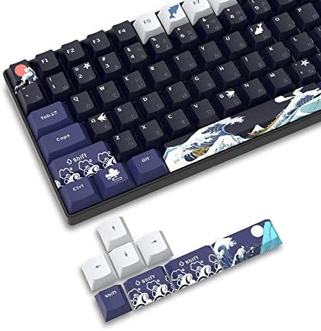 XVX PBT Keycaps - 132 Keys, Great Wave Off Kanagawa Japanese Keyboard Set, 5 Side Dye-Sub Custom Keycaps, Cherry Profile for Cherry/Gateron MX Switches