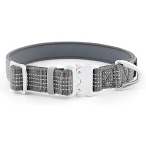 Plutus Pet Reflective Dog Collar with Aviation Aluminum Buckle, Neoprene Padded for Comfort, Lightweight, Heavy Duty Nylon Collar for Puppy Small Medium Large Dogs (Gray, M)
