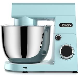 HOWORK Electric Stand Mixer,10+p Speeds With 6.5QT Stainless Steel Bowl,Dough Hook, Wire Whip & Beater,for Most Home Cooks,Blue