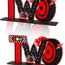 2pcs Race Car Theme 2nd Birthday Table Centerpiece, Car Theme Party Sign Decorations Wooden Table Decor for Boys Two Birthday Celebration Photo Props Party Supplies