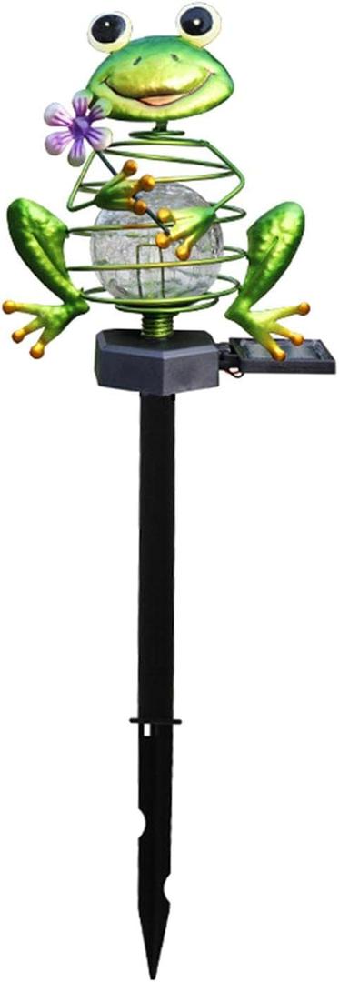 jojomis Green Metal Solar Frog Light Outdoor Stake for Walkway Yard Courtyard Ornaments, 11x45cm