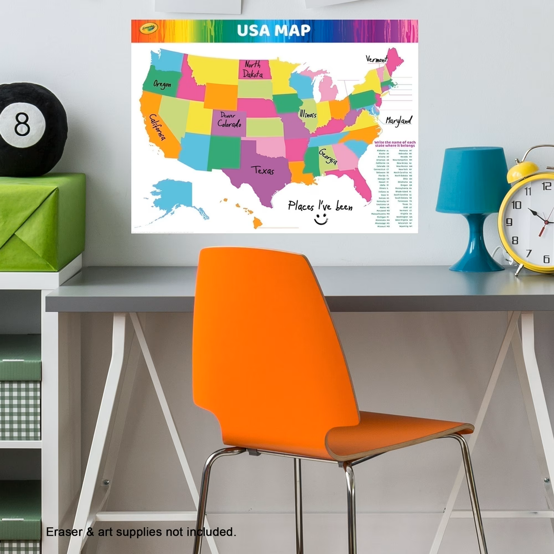 Crayola Dry-Erase USA Map, 23-1/2" x 17-1/2"