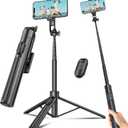 Selfie Stick Travel Tripod for Cell Phone with Remote Control and Phone Holder, Extendable Selfie Stick for iPhone, iPhone Tripod for Video Recording, 63 Inch, Black