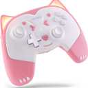 KINVOCA Wireless Controller for Nintendo Switch/Switch Lite, Cute Pro Controller with Turbo, Motion, Vibration, Wake-Up, Headphone Jack and Breathing Light - Pink