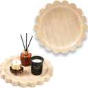 Travertine Scalloped Marble Tray - 9.9 Inch Round Stone Decorative Perfume Trinket Jewelry Dish, Catchall Organizer for Bathroom Vanity Dresser Kitchen Countertop Home Decor