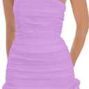 Mizoci Women's Sexy Tube Top Bodycon Mini Dress Strapless Ruffle Bow Back Ruched Party Short Dresses (Purple) S