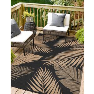 Outdoor Rug 10' x 14' for Patio Waterproof Clearance, Reversible Indoor Outdoor Plastic Straw Camping Rug Carpet, RV Mat, Large Area Rug for Deck, Backyard, Balcony, Porch,Beach,Black and Brown