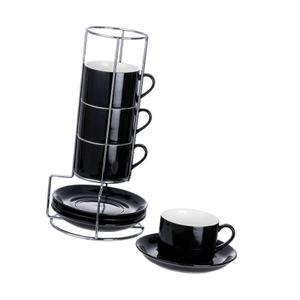 MIAMIO - 2.5 oz Espresso Cup Set with Saucers Coffee Mug Set of 6 - Ceramic Coffee Mug Stackable Espresso Mug with Stand for Coffee Drinks, Latte, Cafe Mocha - Le Papillon Collection (Red)