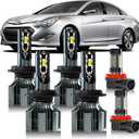 Fit For Sonata 2011 2012 2013 2014 Light Bulbs Combo, Hi & Lo Beam Bulbs+ Fog Lights Bulbs Kit, 6500K White, Plug and play, Pack of 6