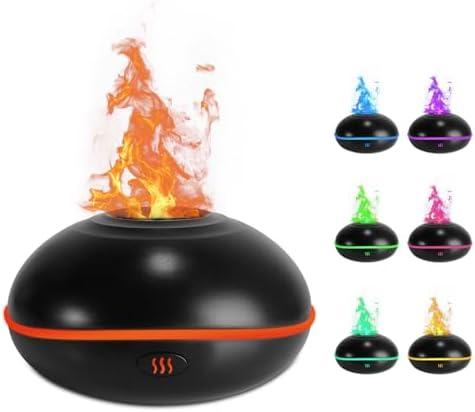 Colorful Fire Flame Diffuser: 200ml Ultrasonic Aroma Essential Oils Humidifier Super Quiet Volcano Humidifier Waterless Auto Off 7 Colors Changing Spray Diffusers for Home,Office (Black)